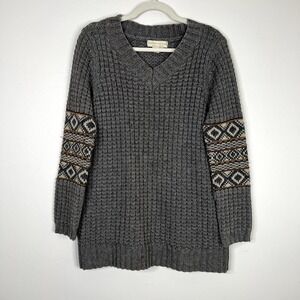 The Territory Ahead V Neck Rabbit Hair Wool Cotton Blend Sweater Arm Band Design